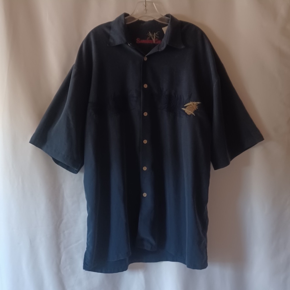 Vintage Bamboo Cay Button Down Shirt Short Sleeves Blue Embroidered Pineapple XL